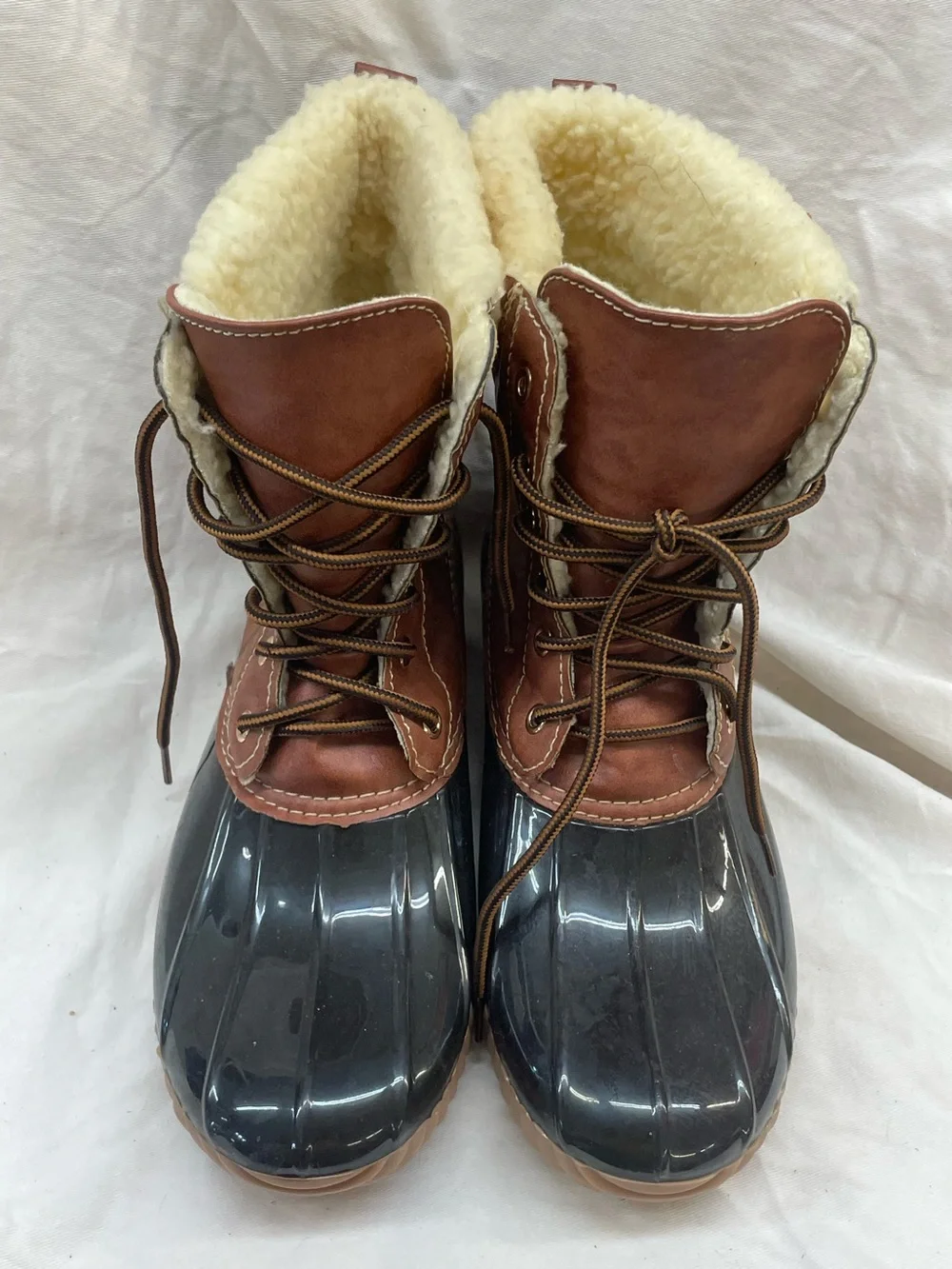 YOKI Brown & Black Insulated Winter Duck Boots with Shearling Lining sz 10